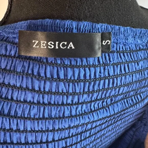 Zessica Kentucky Blue Royal Blue Boho Flowy Shoulder Dress Ruffles small - 0384 - Picture 4 of 4